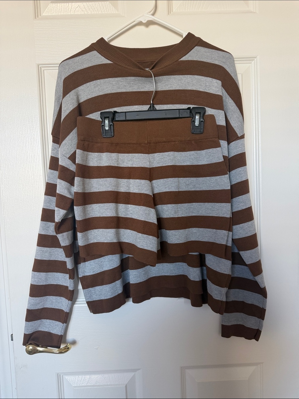 Women’s Long-Sleeve Striped Shirt in Dark Brown and Gray